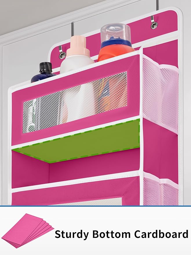 JARLINK Over the Door Organizer for Bathroom, 5 Shelf Rose Pink, 2 Pack | Anti-Tilt Design, 44 lb Load Capacity, Hanging Door Organizer with 5 Large Capacity Pockets, Behind Door Storage for Nursery - Image 8