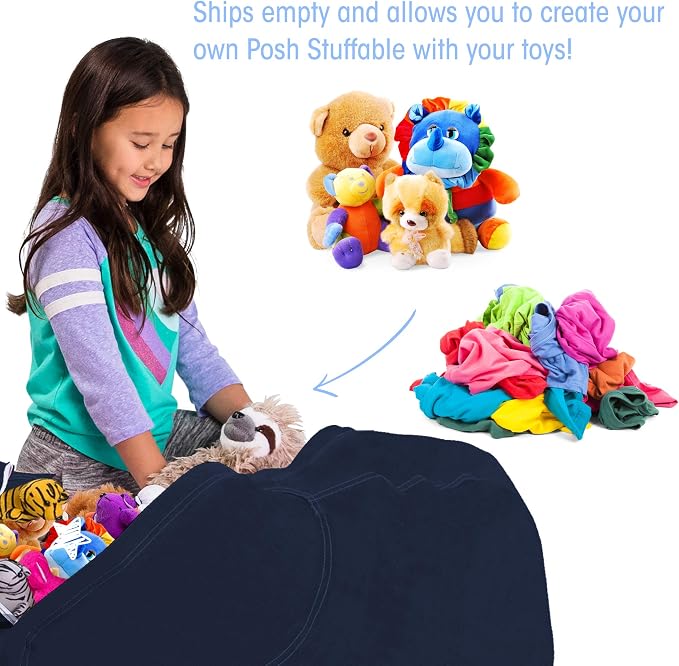 Posh Stuffable Kids Stuffed Animal Storage Bean Bag Chair Cover - Childrens Toy Organizer, X-Large 48" - Solid Navy Blue - Image 3
