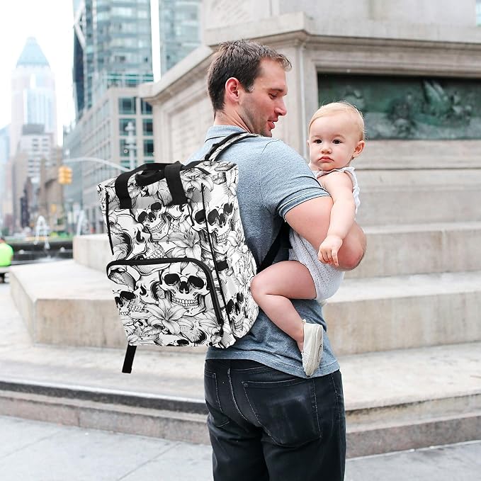 MNSRUU Diaper Bag Goth Skull White Diaper Bag Backpack Multifunction Travel Diaper Bag Tote Large Capacity Diaper Changing Backpacks for Moms Dads - Image 7