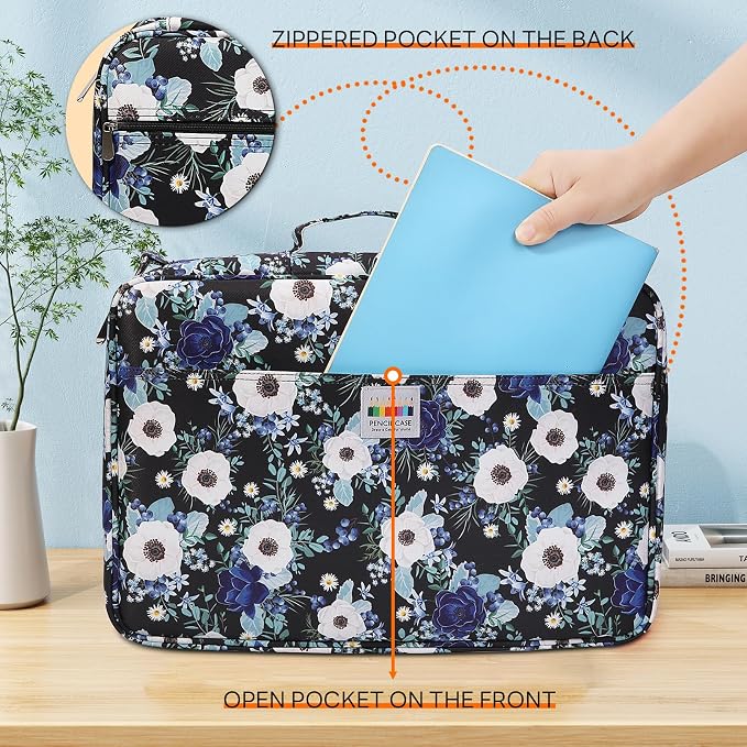 JAKAGO 480 Slots Colored Pencil Case Extra Large Capacity Pen Holder for Artist Painter Zipper Organizer Bag for Marker Highlighter Storage Case for Office Sketch Travel Supplies (Anemone) - Image 4