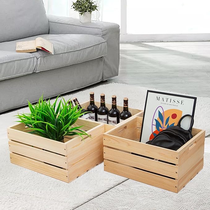 1 Piece Large Pine Wood Crates For Storage, Unfinished Wooden Crates | The Wooden Storage Crates Are Made Of Solid Wood, Wide Range Of Uses ,For DIY - Image 6
