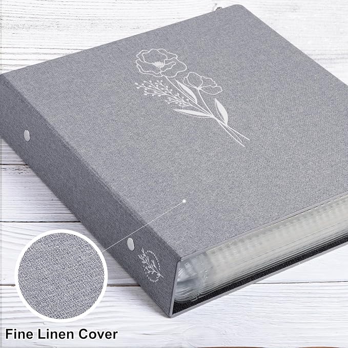 Lanpn Scrapbook Photo Album 12x12 2 Packs, Linen Cover Archival Acid Free Top Load 3 Ring Binder Folder Photo Book 12 x 12 with 30 Plastic Sleeves 60 Pages Grey - Image 3
