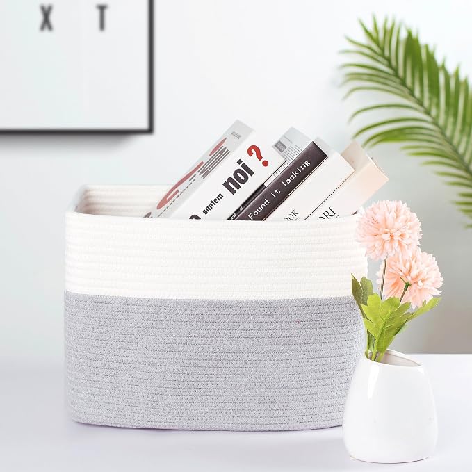 3-Pack Storage Baskets for Shelves, Playroom and Classroom, Book Basket, Decorative Storage Cube Bins, Woven Closet Organizers, Pantry and Shoe Organizer, Grey - Image 2