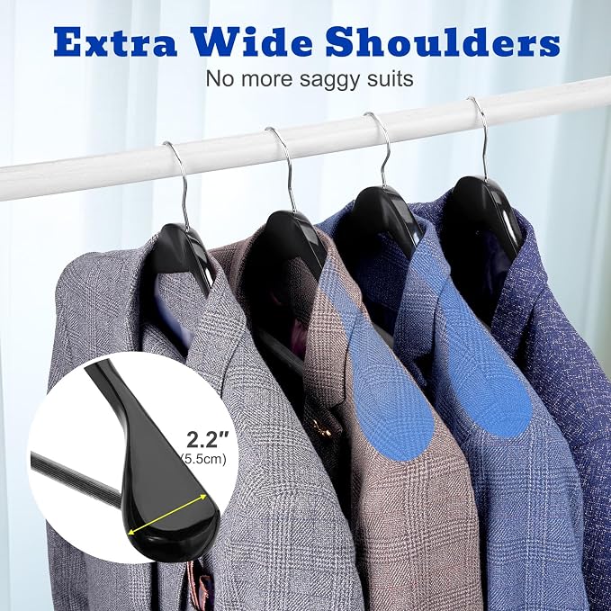 HOUSE DAY High-Grade Suit Hangers, Wide Shoulder Wooden Hangers with Non Slip Pants Bar, Smooth Finish 360° Swivel Hook Solid Wood Coat Hangers for Dress, Jacket, Heavy Clothes Hanger 6 Pack (Black) - Image 3