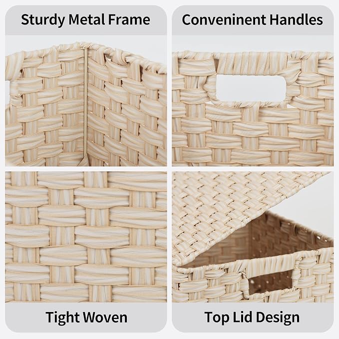 GRANNY SAYS Wicker Baskets with Lids, Woven Storage Basket with Lid | Woven Baskets with Lids, Wicker Baskets for Storage, Decorative Storage Boxes, Woven Stackable Basket with Lid, 3 Pack - Image 5