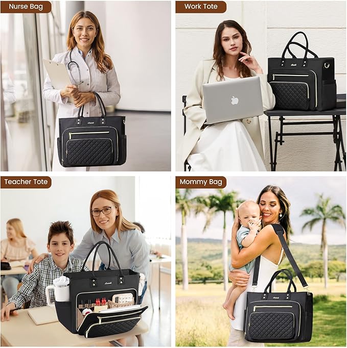 LOVEVOOK Laptop Tote Bag for Women, Work Bags Computer Laptop Bag, Teacher Tote Bag, Professional Briefcase Business Large Purses Handbag, Black, 17 Inch - Image 2