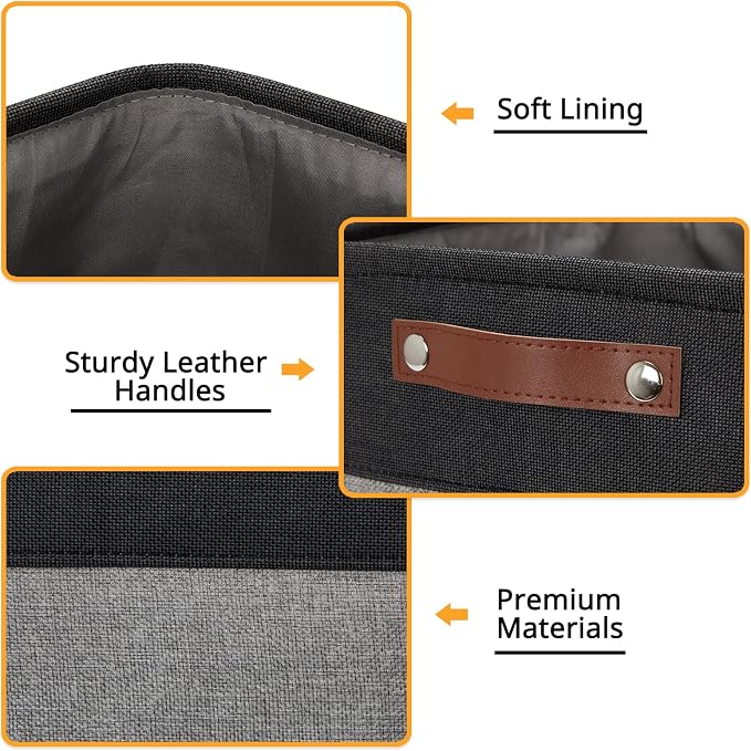 DULLEMELO Cube Collapsible Storage Bins, 12 inch Fabric Storage Cubes Bins Canvas Organization Baskets, Linen Closet Organizers Boxes for Home Organization and Storage (4 Pack - 12" Black&Grey) - Image 7