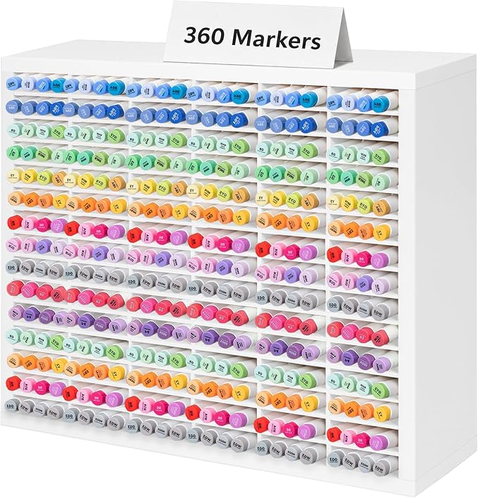 PROLEE Marker Storage Organizer for 360 Markers,Wooden Alcohol Marker Holder with 90 Slots,Markers Pens Pencils Art Supply Storage Rack for Desk Home Classroom Office Decor, White by Hamstercages