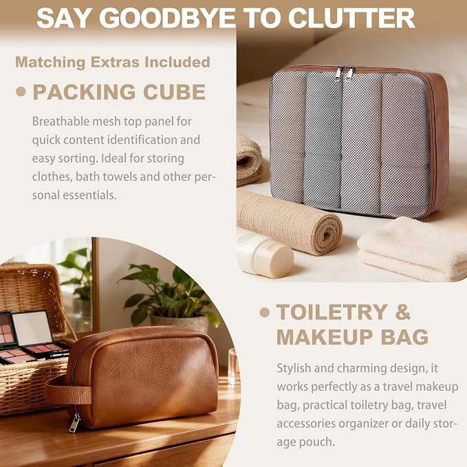 Large 3-in-1 Leather Duffle Bag for Travel Weekender Overnight Hospital Gym Bag for Men & Women, Carry On Airline Approved Personal Item Duffel Garment Bag Luggage with Shoe Compartment & Toiletry Bag - Image 2