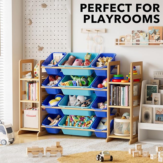 SpaceAid Toy Storage Organizer with 6 Shelves and 12 Bins, Toy Organizers Storage Bookshelf, Kids Bin Shelf Toys Box Bookcase for Bedroom Playroom Organization Room Decor, Blue and Navy Blue - Image 5