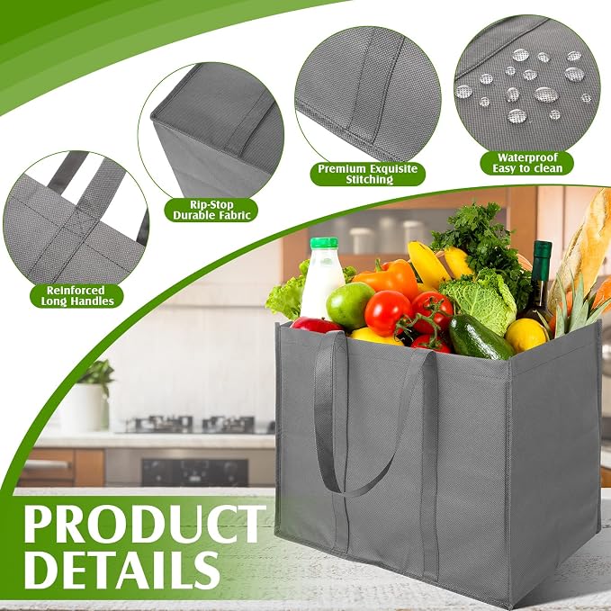 Hillban 30 Pack Large Reusable Shopping Bags Bulk | Heavy Duty Foldable Grocery Bags 16 x 13 x 10 Inch, Washable Portable Storage Totes with Reinforced Handles - Image 5