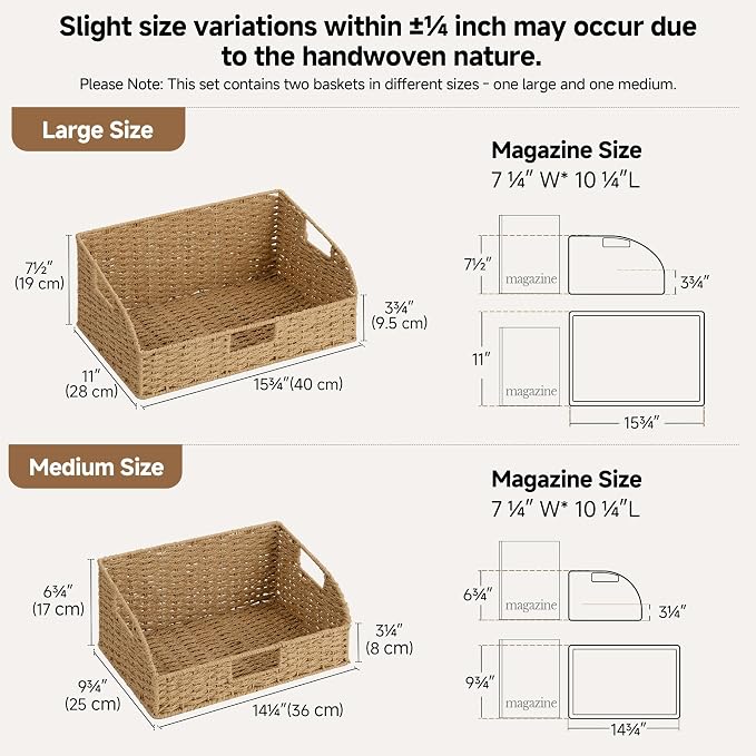 StorageWorks Pantry Baskets for Organizing,Wicker Basket for Storage,2-Pack | Paper Rope Wicker Storage Baskets for Shelves with Handles, Pantry Organizers and Storage, Shelf Baskets for Organizing - Image 2