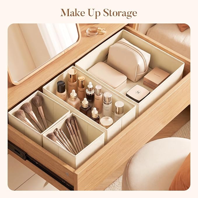 Drawer Organizer Clothes 10 Pack Washable Fabric Closet Storage Bins Flat Bottom Board Dresser Dividers for Bedroom Wardrobe Nursery Clothes Socks Underwear Bins, Beige - Image 9