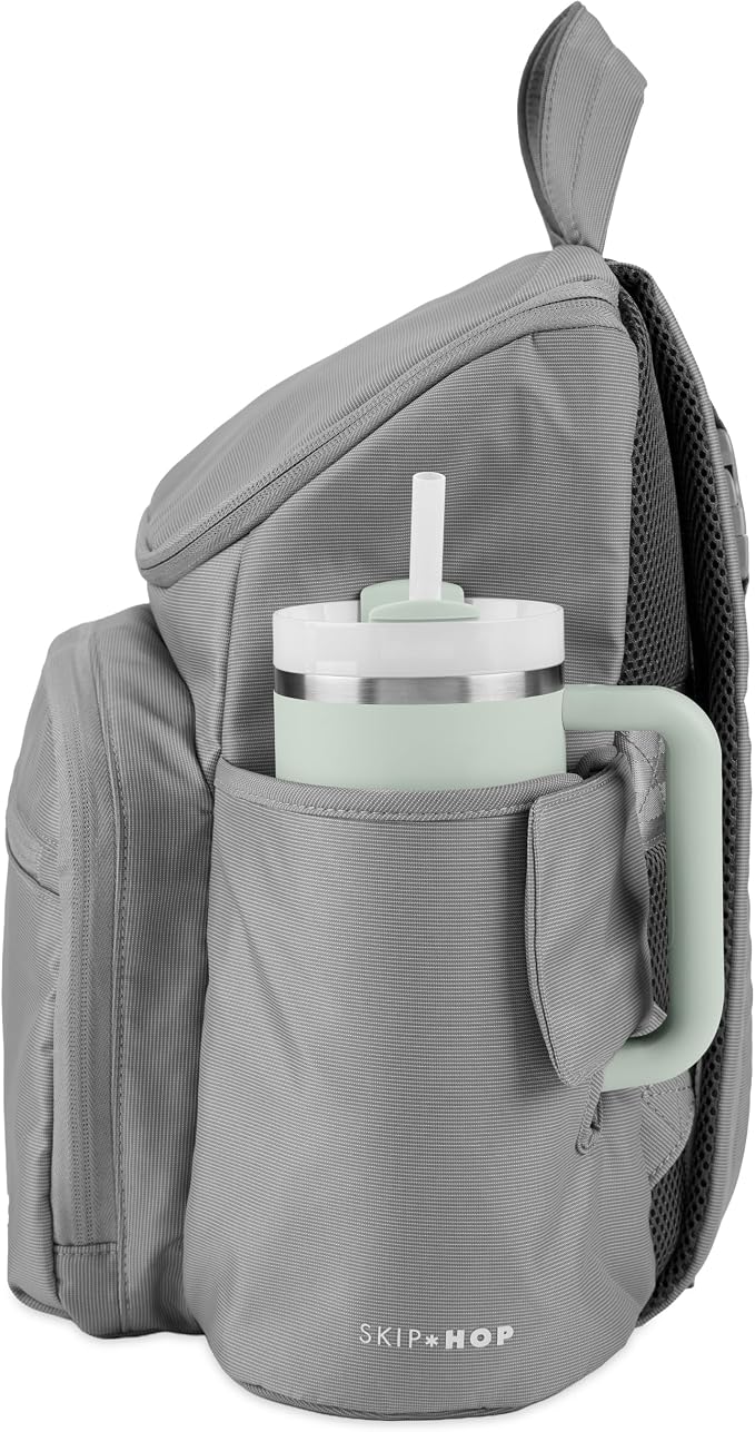 Skip Hop Diaper Bag Backpack with Portable Changing Pad Adjustable Pocket for 30 oz. Tumblers 9 Total Pockets Insulated Packing Cubes Luggage Sleeve & Stroller Straps Fits a 14” Laptop Forma Next Grey - Image 5