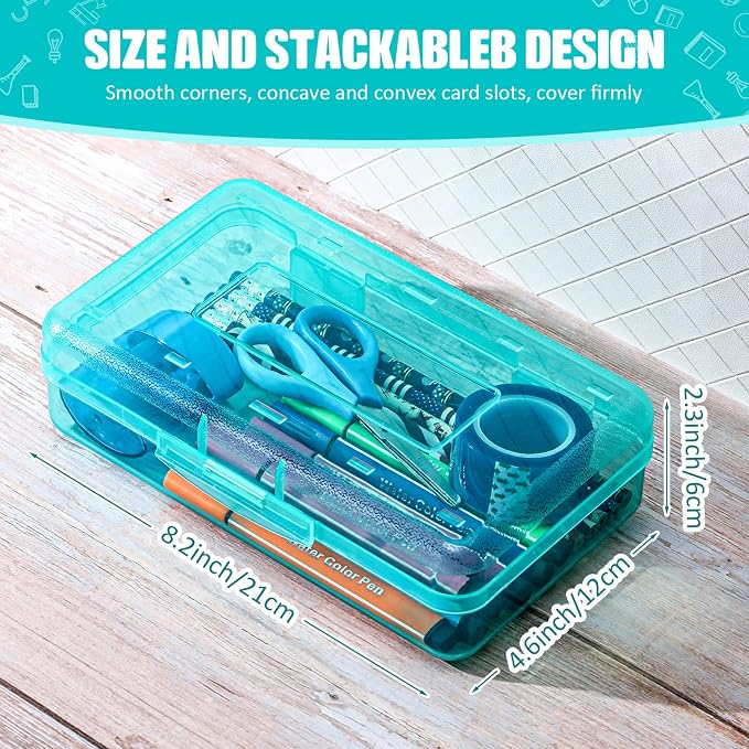 Fainne 24 Pack Clear Plastic Pencil Box,Cyan | Stackable Organizer for School Supplies, Large Case for Crayons Markers, Snap-lid Keeps Stationery Secure, Bulk Set - Image 2
