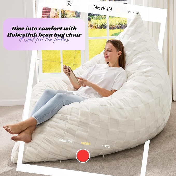 Hobestluk Adult Bean Bag Chair 3 in 1 Convertible Large Bean Bag Sofa | Plaid White,Machine Washable,Removable Cover,Easy Convert And Install, Oversied Floor Bed,For Livingroom Bedroom - Image 7