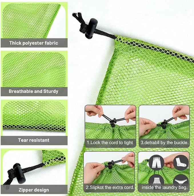 Berlune 12 Pcs 32 x 24 in Large Laundry Bag Colorful Extra Large Mesh Laundry Bag Bulk with Drawstring Heavy Duty Mesh Machine Washable Drawstring Pouch for Clothing Classification Dorms, Laundromats - Image 2
