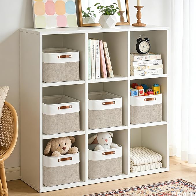 Collapsible Fabric Storage Cubes 11x11 Cube Storage Bins, 4 Pack Closet Baskets Box with Handles for Organizing, Shelf, Toys, Clothes, Home, Office, Nursery (Beige&White) - Image 3