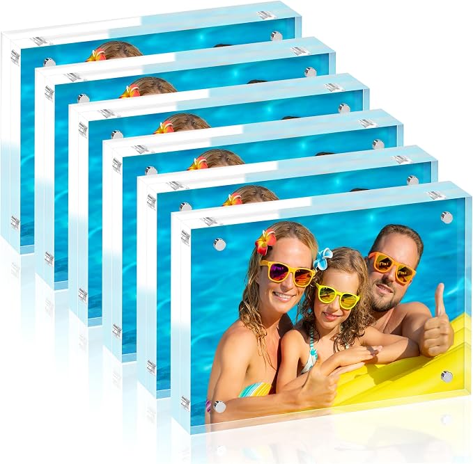 2.5x3.5 Acrylic Picture Frame 6 Pack, 20mm Thick, Tabletop Display | Double-Sided Transparent Magnetic Frameless Photo Frame, for Photos, Fits Home, Office by WelcometoFisnish
