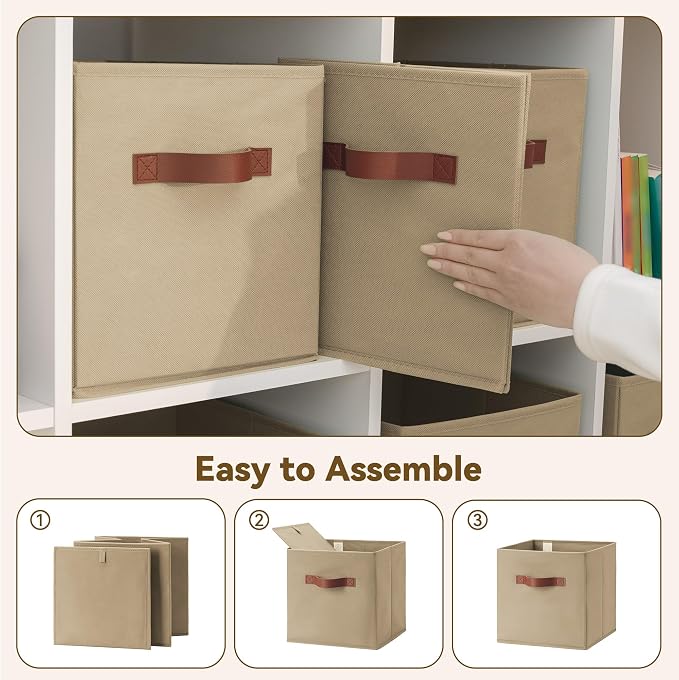 GRANNY SAYS Cube Storage Bins, 11 Inch Cube Organizers, Khaki, 6-Pack | Collapsible Storage Boxes with Thickened Base Plate, Sturdy Handles, Decorative Baskets for Shelves, Closet - Image 6