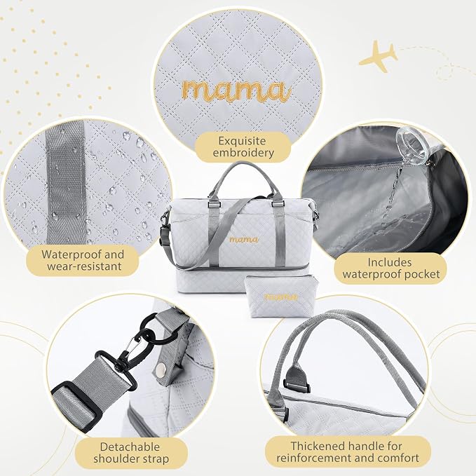 Dansydaisy Mama Hospital Bag for Women Labor Delivery,Gray | Travel Duffle Bag with Shoe Compartment and Toiletry Pouch Waterproof Weekender Bag for Women Pregnancy Overnight Gym Gift - Image 4