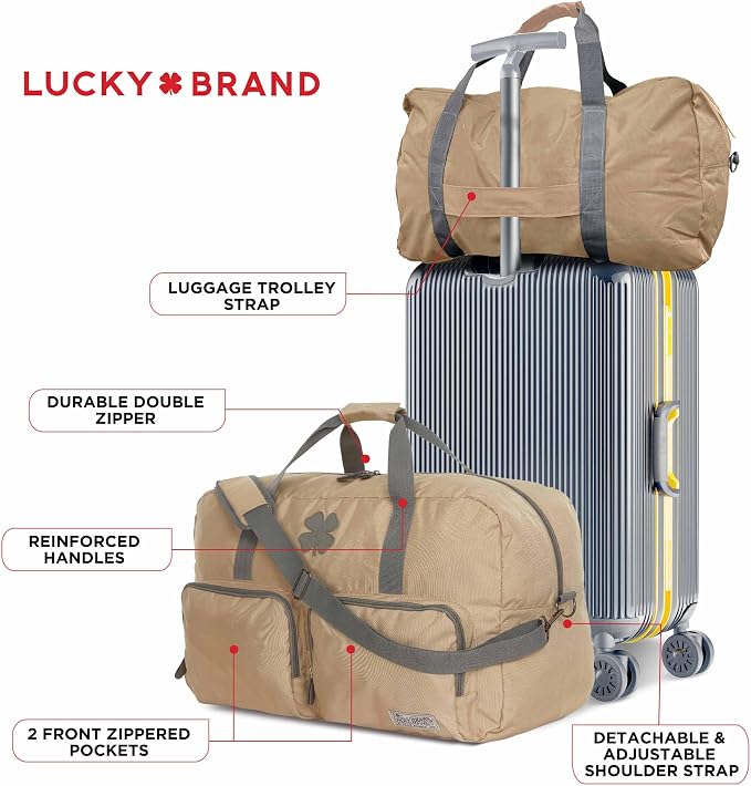 Lucky Brand Large Duffle Bag for Travel, Foldable Weekender Duffel bag | Travel Overnight Duffel bag, Adjustable Shoulder Strap, Front Zip Pockets, Spacious Capacity, Unisex Lightweight Travel Bag - Image 6
