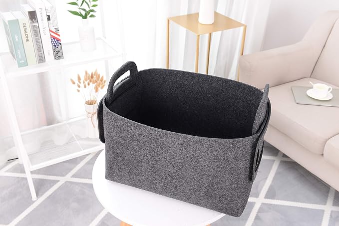 Storage Basket Felt Storage Bin Collapsible& Convenient Box Organizer with Carry Handles for Office Bedroom Closet Babies Nursery Toys Laundry (Dark grey, 17.9inch（L）×12.2inch（W）×11.6inch（H）) - Image 5