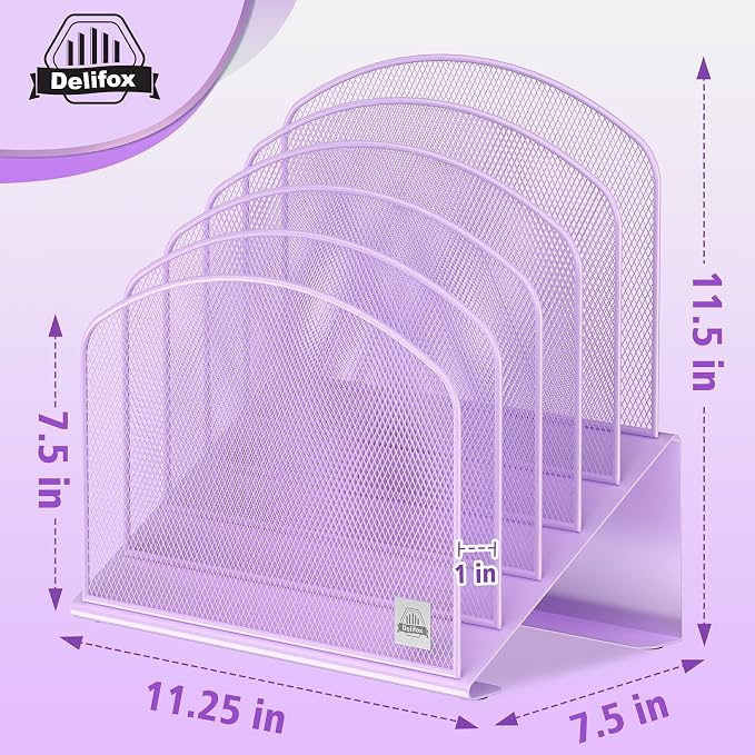 Delifox Inclined Desk File Organizer,Vertical File Folder Holder Stand Metal Rack File Sorter for Office Classroom Desktop Organization (1, Purple, 5) - Image 2