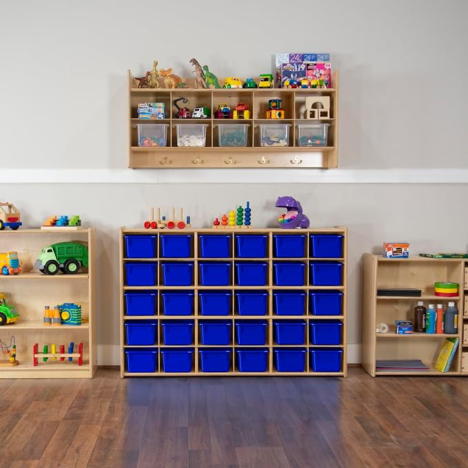 Wood Designs Cubby Storage Bin, Heavy Duty Plastic Containers for Kids Blue Cubby Tray Set of 20 - Image 6