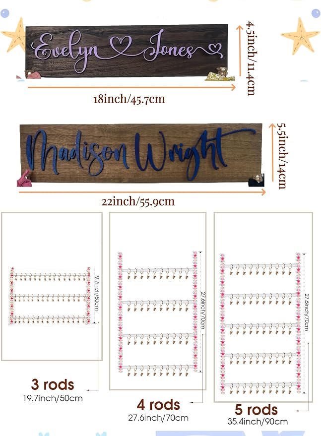 Personalized bow holder for girls hair bows with 3D wooden name,Custom name hair bow organizer for girls,Personalized baby girl gifts,Girl nursery decor,Baby shower gifts for girls - Image 7