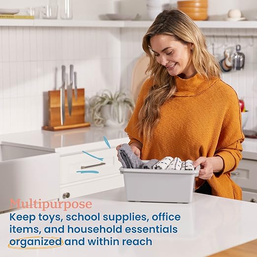 ECR4Kids Scoop Front Storage Bins, Multipurpose Organization, Light Grey, 10-Piece | Durable plastic, GREENGUARD Gold Certified, 1.2 gallon capacity, lightweight & nestable, built-in handle, classroom/home use - Image 3