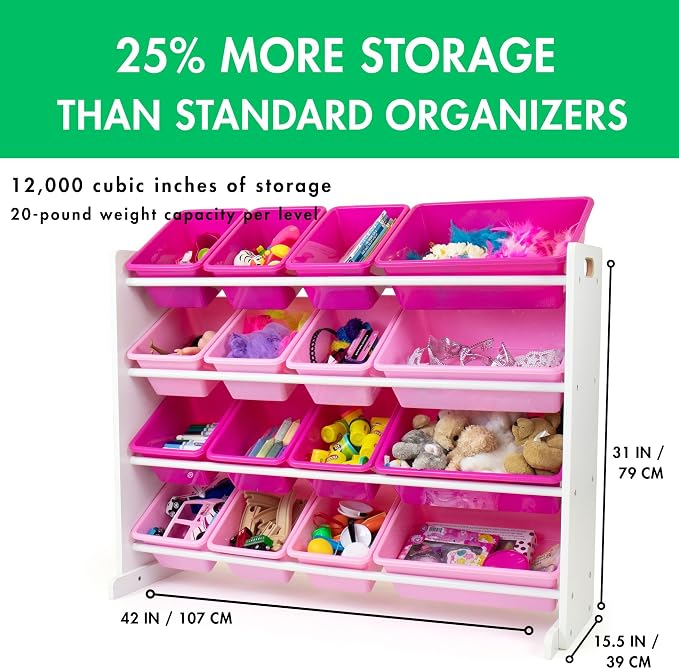 Humble Crew Supersized Toy Storage Organizer with 16 Removable Bins, White/Pink – Large Toy Storage for Toddlers Ideal for Kids' Rooms, Playrooms, and Nurseries - Modern Toy Bins for Kids - Image 3