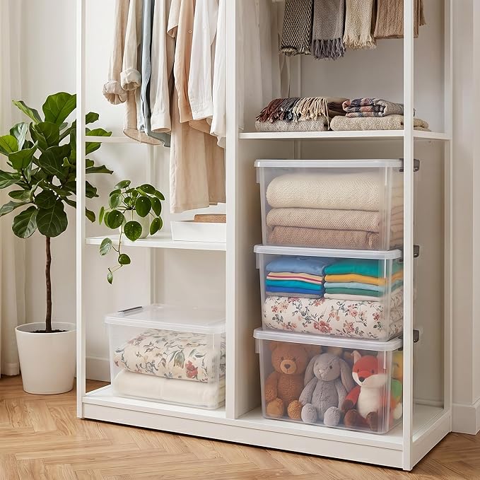 Citylife 32 QT Plastic Storage Bins with Latching Lids Stackable Storage Containers for Organizing Large Clear Storage Box for Garage, Closet, Kitchen, 8 Packs - Image 4