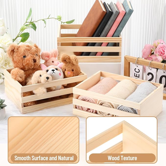 Gerrii 24 Pcs 8'' Small Wooden Crates for Crafts Unfinished Crates Centerpiece Mini Rustic Wood Basket Box for Display Storage Milk Wine Closet Home Bathroom Kitchen Office Decor - Image 5
