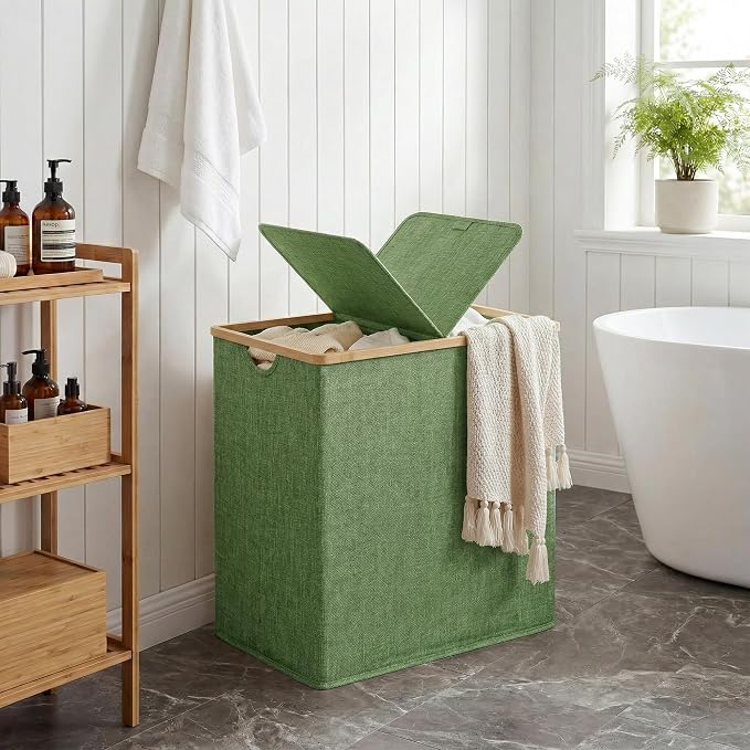 efluky Laundry Hamper with Lid, Double Laundry Basket with 2 Removable Bags, 2 Section Laundry Bin with Bamboo Handles for Bathroom, Bedroom & Laundry Room, 140L (36.9 Gallon) Sage Green - Image 7