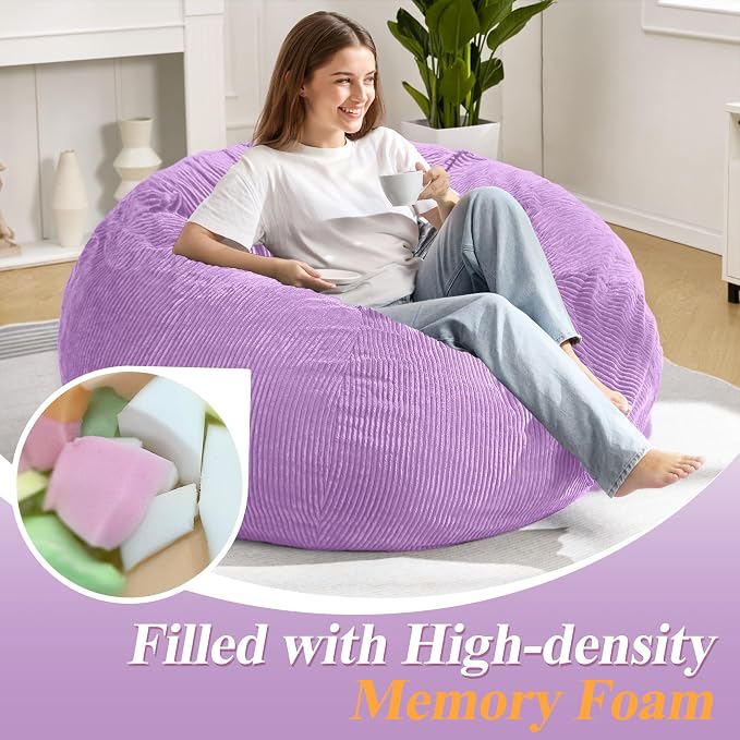 4FT Bean Bag Chair for Adults,Large Teardrop Beanbag with Filler | Beanbag Chair with Memory Foam Filled,Bean Bags with Handy Handle&Machine Washable Cover for Living Room,Bedroom-Purple - Image 4