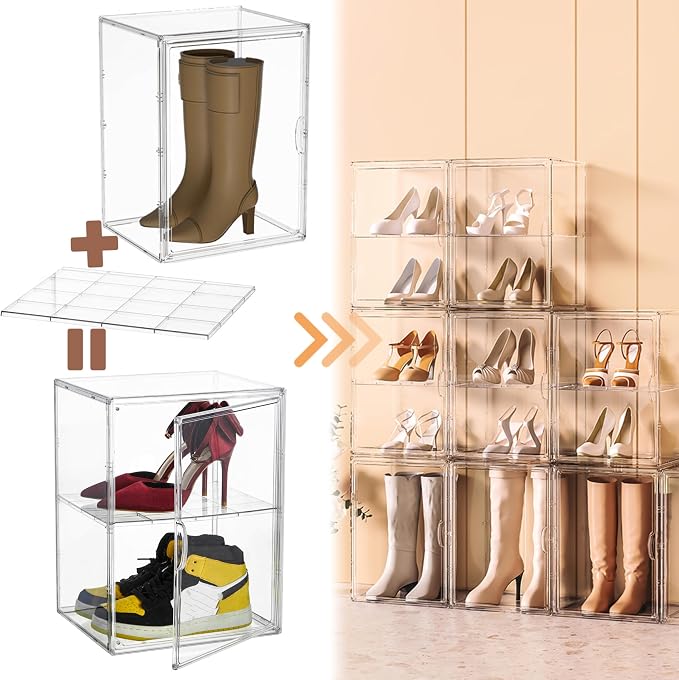 Attelite XXX-Large Acrylic Display Case Boot Shoe Storage Boxes 2 Pack | Boot Display Case With A Movable Divider, Clear Shoe Organizer for Sneakers 2 Tiers,Tool-free Assembly,Magnetic Door - Image 2