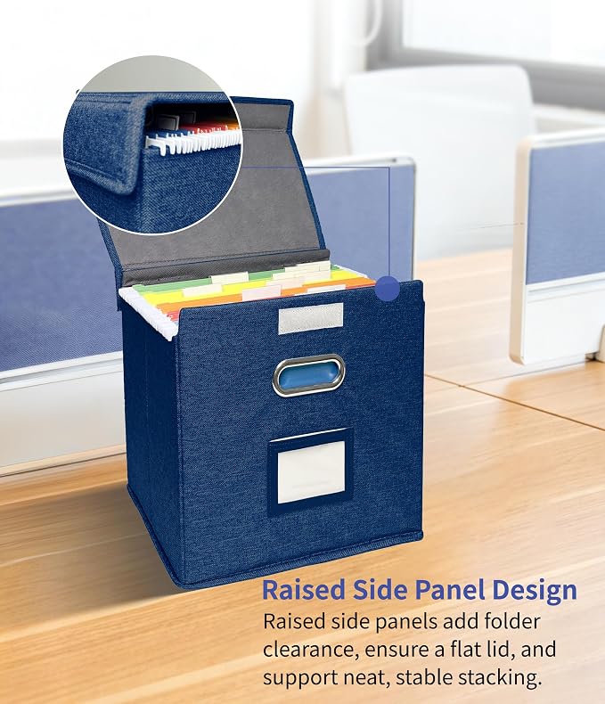 2 Pack Hanging File Folder Box with Lid, Durable Letter Size Filing Storage Box, Sturdy File Holder with Cardboard Support PVC Rails for Office Home Organizer, Blue - Image 2