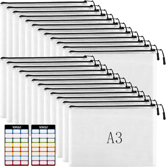 YOPCDJ 24pcs Mesh Zipper Pouches, A3 Size 17 x 12 inches Waterproof Black Zipper Bags, Water-Resistant Plastic Zipper Pouch for School Office Supplies, Puzzles & Games Organizing Storage by YOPCDJ