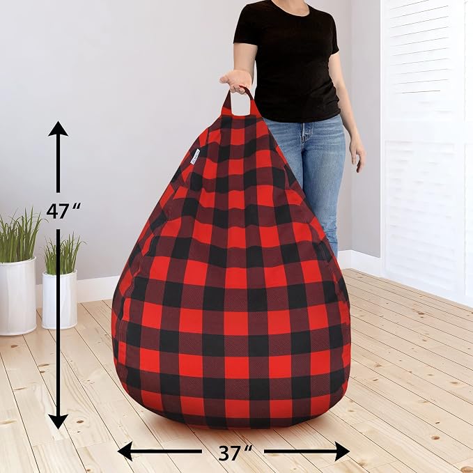 Bean Bag Stuffed Animal Storage Chair Cover (No Filler) for Kids and Adults, Soft Premium Buffalo Check Plaid Cotton Canvas, 3ft (Cover Only) - Image 4
