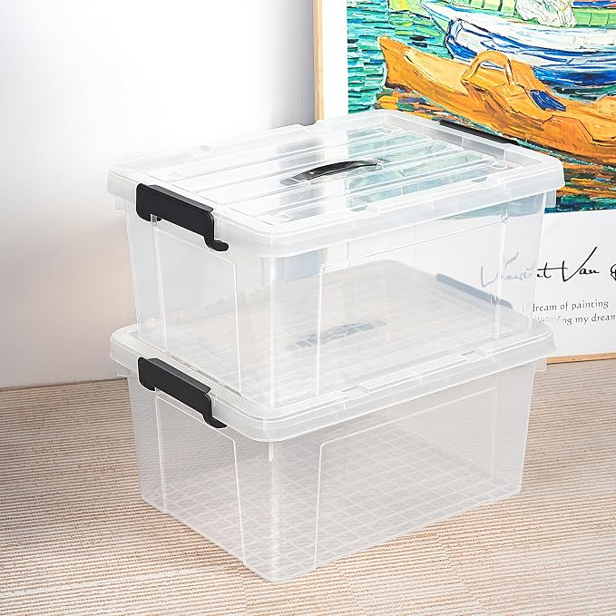Cetomo Lidded Storage Bin with Handle, Storage Bins with Lid, Organizing Container with Secure Latching Buckles, Stackable and Nestable, Plastic, 40 Quart-6 Pack, Clear - Image 6