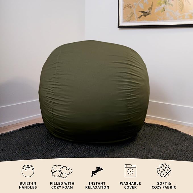 Big Joe Fuf 4Ft Foam Bean Bag Chair with Removable Cover for Kids, Teens, Forest Green Velveteen, Durable Woven Polyester, 4 Foot Large Reading and Gaming Seat | Premium Shredded Foam Filled, Velveteen, Adult-Sized Comfortable Seating, Supports Up to 3... - Image 6