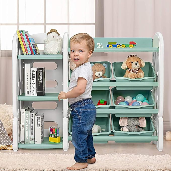 Costzon Toy Storage Organizer, 4-Tier Toy Shelf w/ 6 Removable Plastic Bins for Books Toys, Toddler Toy Bookcase Toy Rack for Playroom, Kids Room, Bedroom, Daycare, Nursery - Image 2