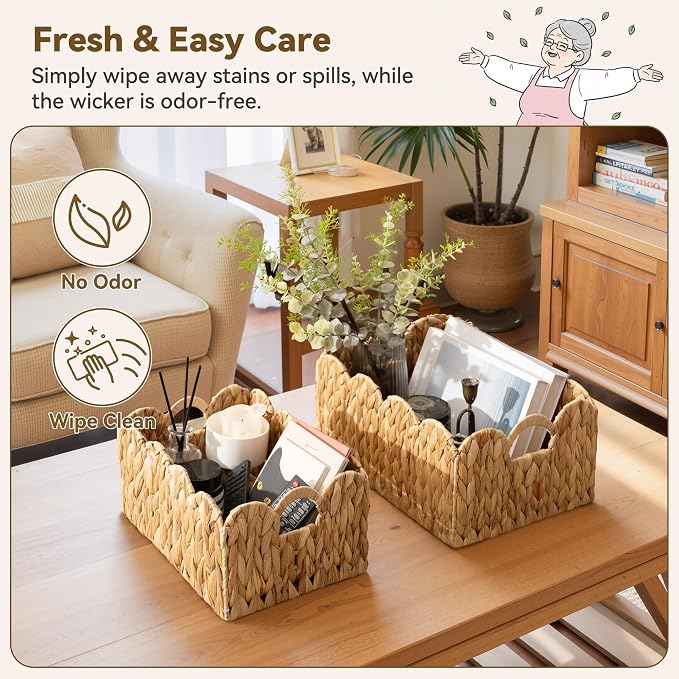 GRANNY SAYS Wicker Storage Basket for Shelves, Scalloped Baskets for Pantry | Scalloped Water Hyacinth Basket, Storage Wicker Basket for Pantry, Water Hyacinth Baskets with Scalloped Edge, Woven Baskets - Image 4