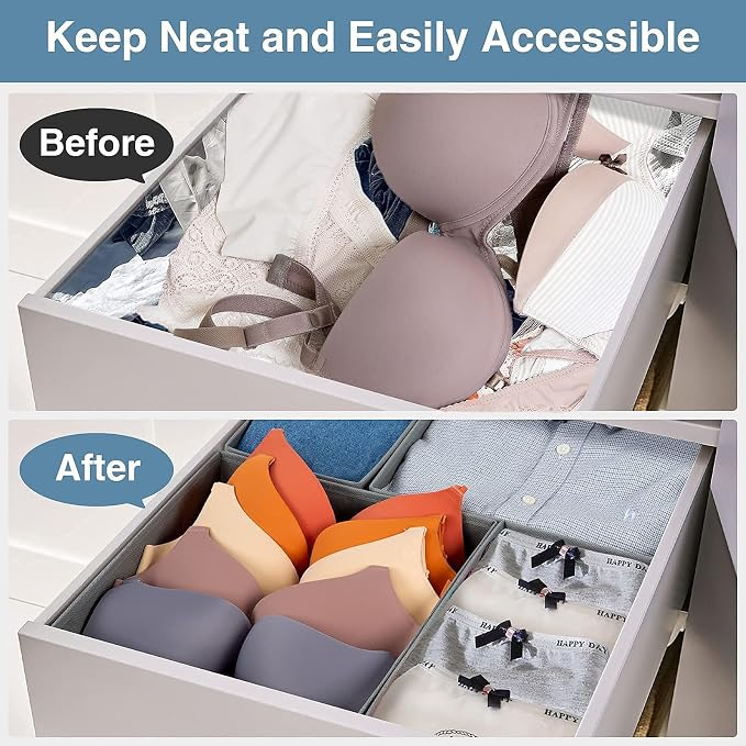 Drawer Organizer Clothes, 8 Pack Underwear Organizer, Foldable Closet Organizers and Storage Dresser Dividers for Clothes, Socks, Scarves, Ties (Gray) - Image 2