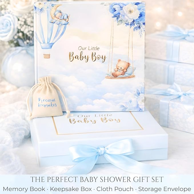 Luxury Baby Boy Memory Book Set – Keepsake Journal & Milestone Album from Pregnancy to Age 5 with Premium Gift Box, Storage Pouch & Keepsake Envelope – Baby Shower & Newborn Gift - Image 2