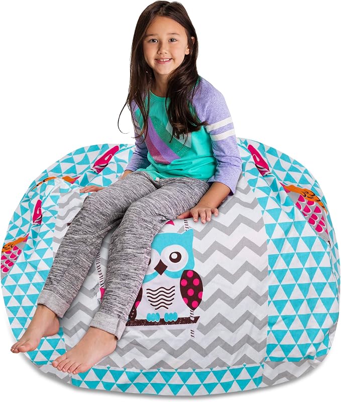 Posh Stuffable Kids Stuffed Animal Storage Bean Bag Chair Cover - Childrens Toy Organizer, X-Large-48 - Canvas Owls White and Blue - Image 3