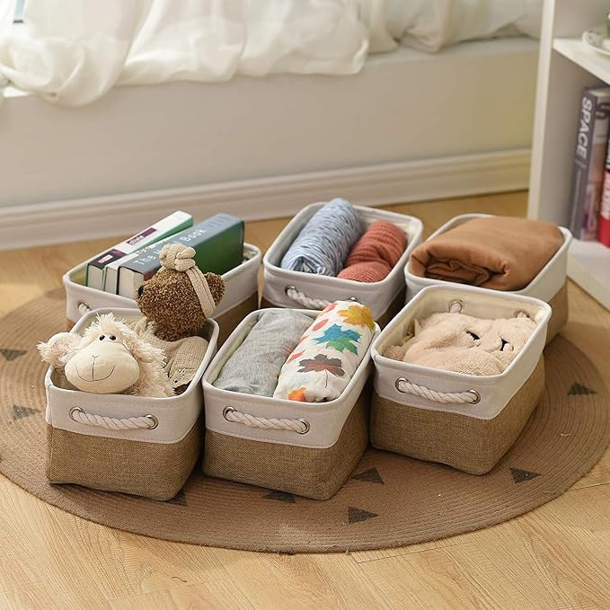 Small Baskets for Organizing, [6 PCS] Collapsible Storage Baskets for Shelves, Storage Bins Boxes Cubes for Clothes Books - Image 5