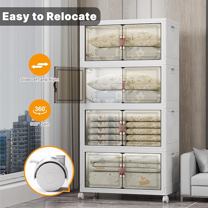 700QT Stackable Storage Bins with Lids, Storage Cabinet with Wheels | Clear Doors Lockable Storage Bins Collapsible Closet Organizer for Space Saving Easy Assembly Extra Large Capacity Heavy Duty - Image 4