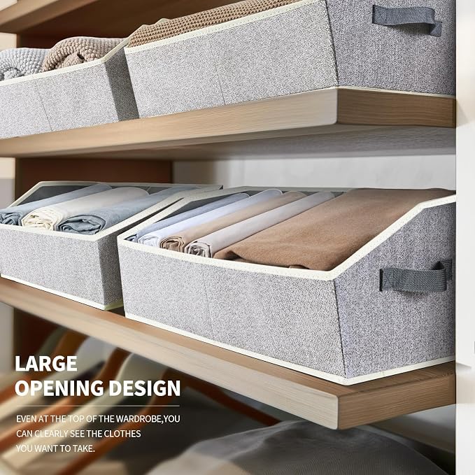 Trapezoid Bins for Organization - 8 Pack Storage Cubes, Decorative Fabric Organizer Bins, Large Baskets for Storage, Linen Storage Organizer for Clothes, Books, Home, Light Gray - Image 3